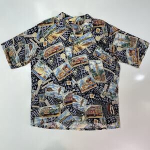 VTG Joe Kealoha Men’s Hawaiian Hula Island Postcard Print Aloha Shirt Cruise XL